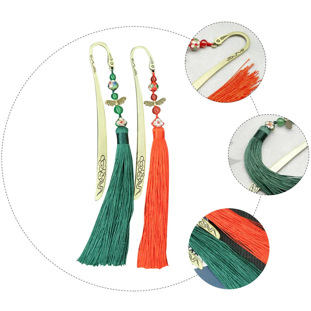 1Pcs Chinese Style Bookmark Long Tassel Copper Carving Perfect for Books Libraries Reading Rooms Bookmark with Tassel