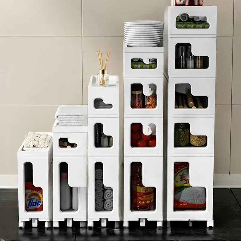 

Modern Plastic Bathroom Cabinet for Home Ultra-narrow Drawer Type with Wheels Creative Simple Design for Kitchen