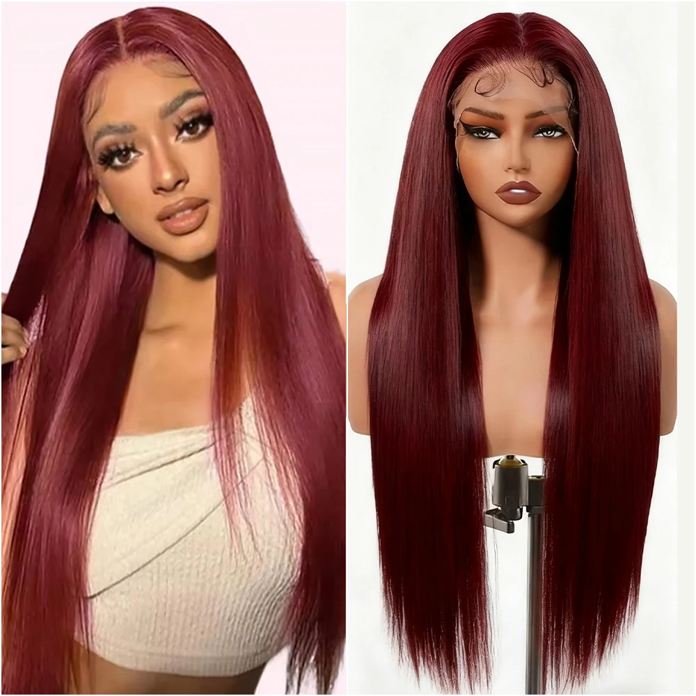 40 بوصة 13x6 HD الدانتيل أمامي خصلات الشعر المستعار الإنسان البرازيلي 99J بورجوندي ملون مستقيم 13x4 الدانتيل الجبهة الباروكات للنساء 200% الكثافة