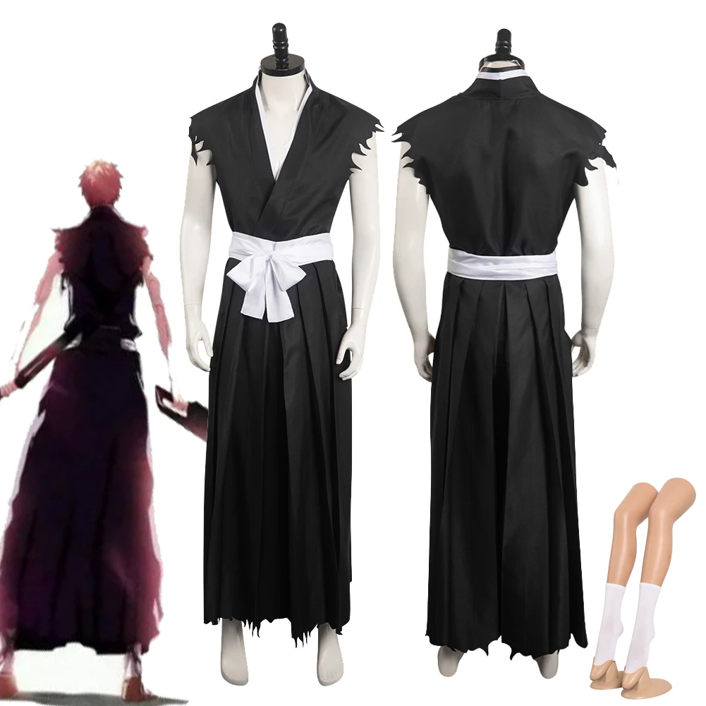 

New Kurosaki Ichigo Cosplay Costume Men Uniform Top Pants Fantasia Set Halloween Carnival Suit For Disguise Male Men Adult