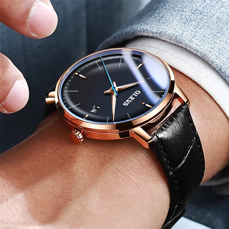 OLEVS Automatic Mechanical Mens Watches Leather Date Waterproof Dress Watch For Men Luxury Fashion Wristwatch Relogio Masculino