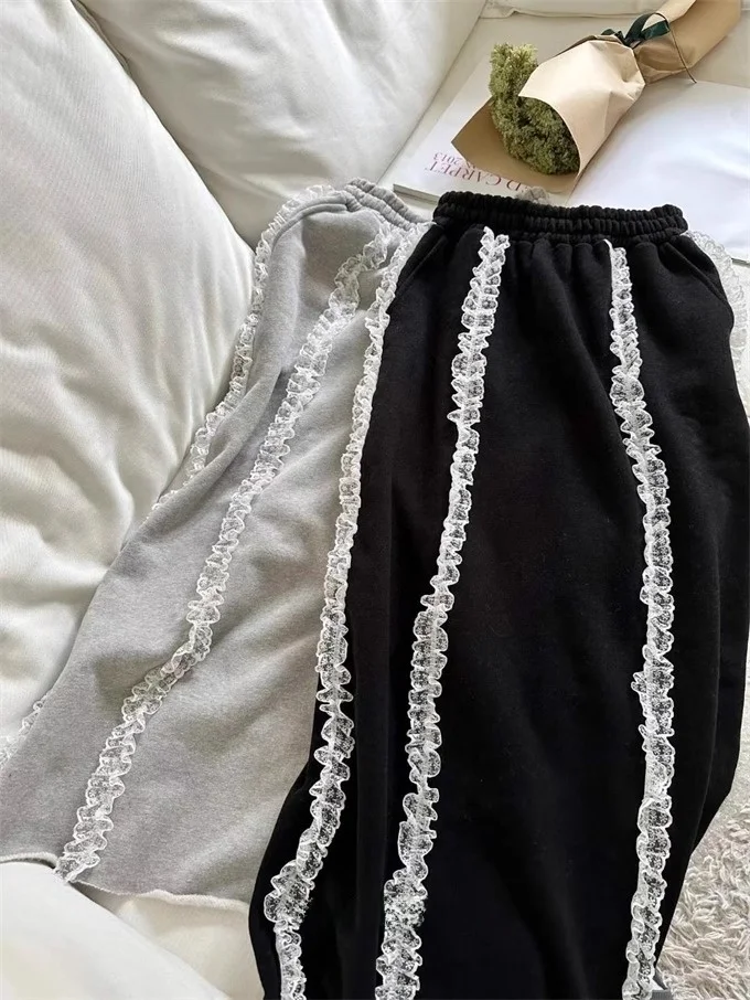 여성용 신축성 있는 허리 밴드 슬릿 레이스 트림 장식 스커트 하이 웨이스트 롱 스커트 다용도 기타 소재