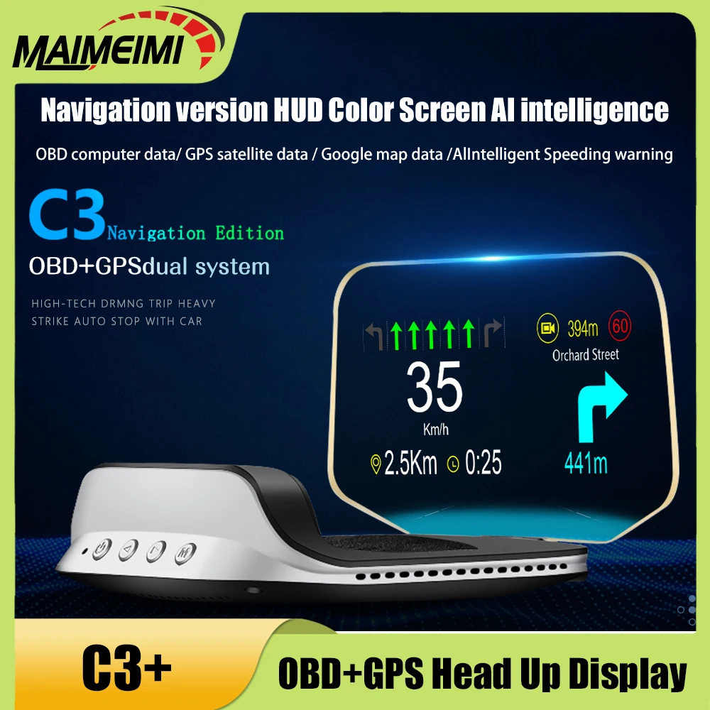 

C3 Navigation OBD+GPS Head Up Display Windshield Projector Speedometer Water Oil Temp Voltage Overspeed RPM Alarm Car HUD