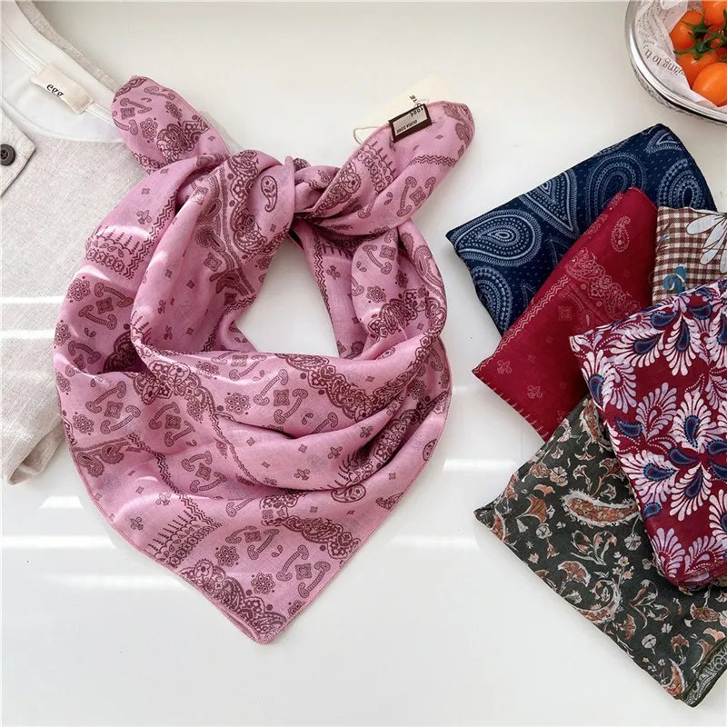 68cm Square Scarf Geometric Print Scarves Kerchief Floral Neckerchief  Women Neck Ribbon Bands Ornament Wraps Bandanas Headband