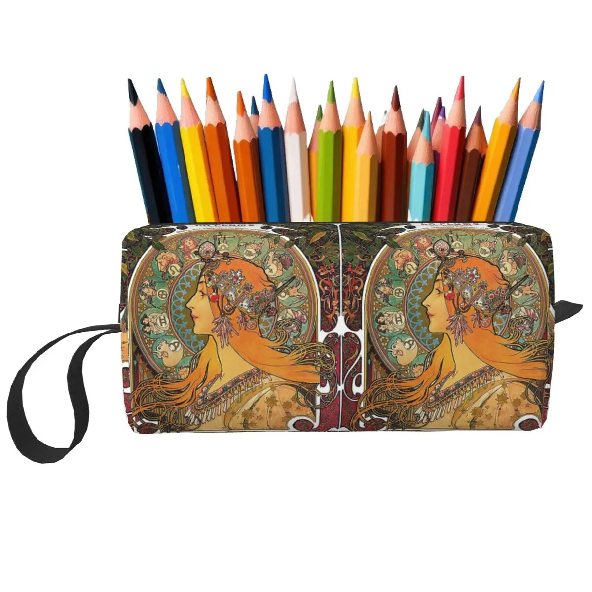 Zodiac (Original Version), By Alphonse Mucha (1896) ORIGINAL COLORS Pencil Case for Kids Pen Box Pencil Bag Women Cosmetic Bag