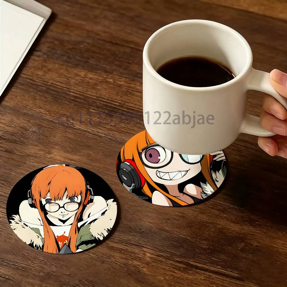 F-Futaba Sakura Round Wooden Coaster Decorative Coffee Cup for Use in Coffee Shops Bars