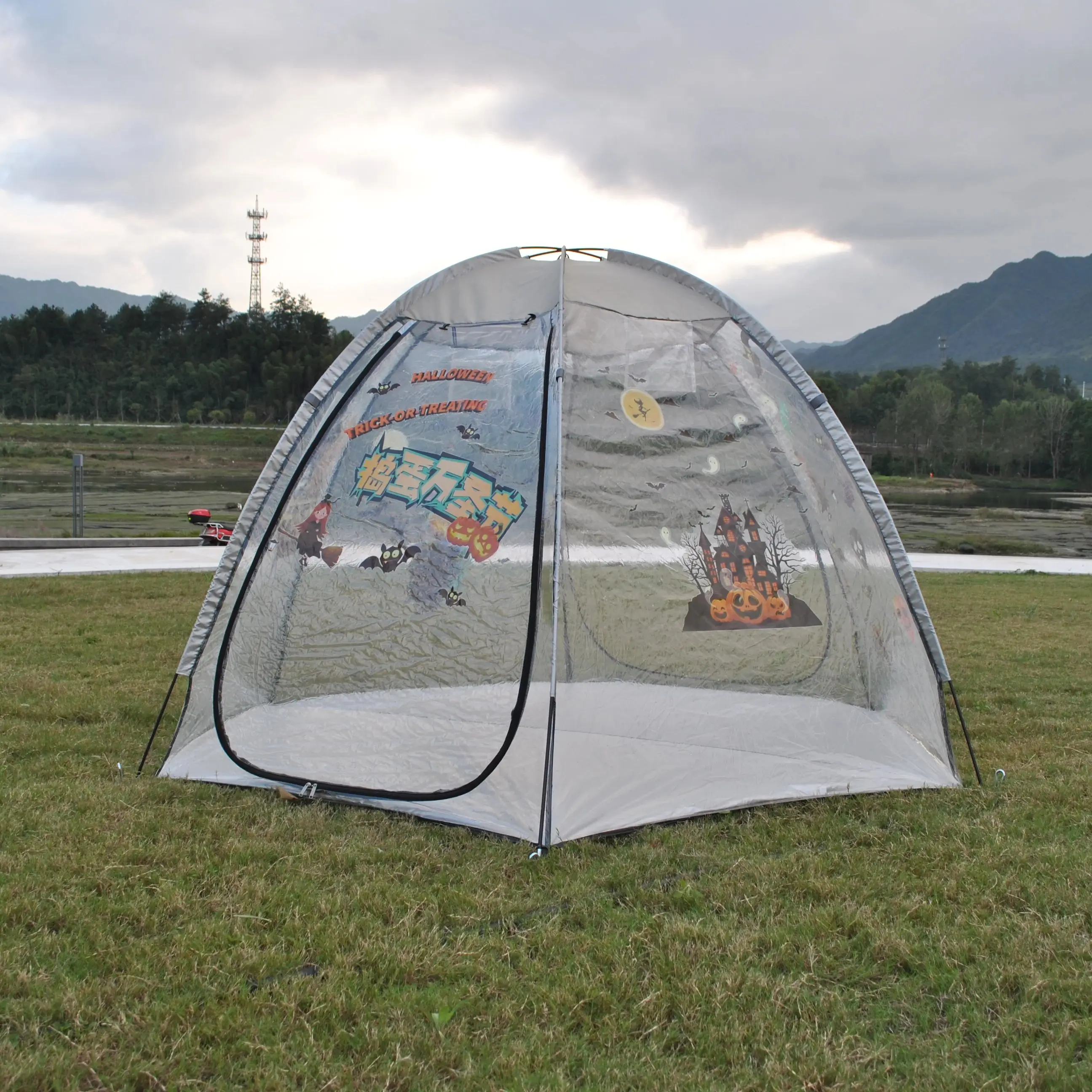 No stickers  6 Person Family Tent, Childrens Tent for Watching Sports, Clear Tent for Fishing, Hiking, Transparent PVC DIY Tent