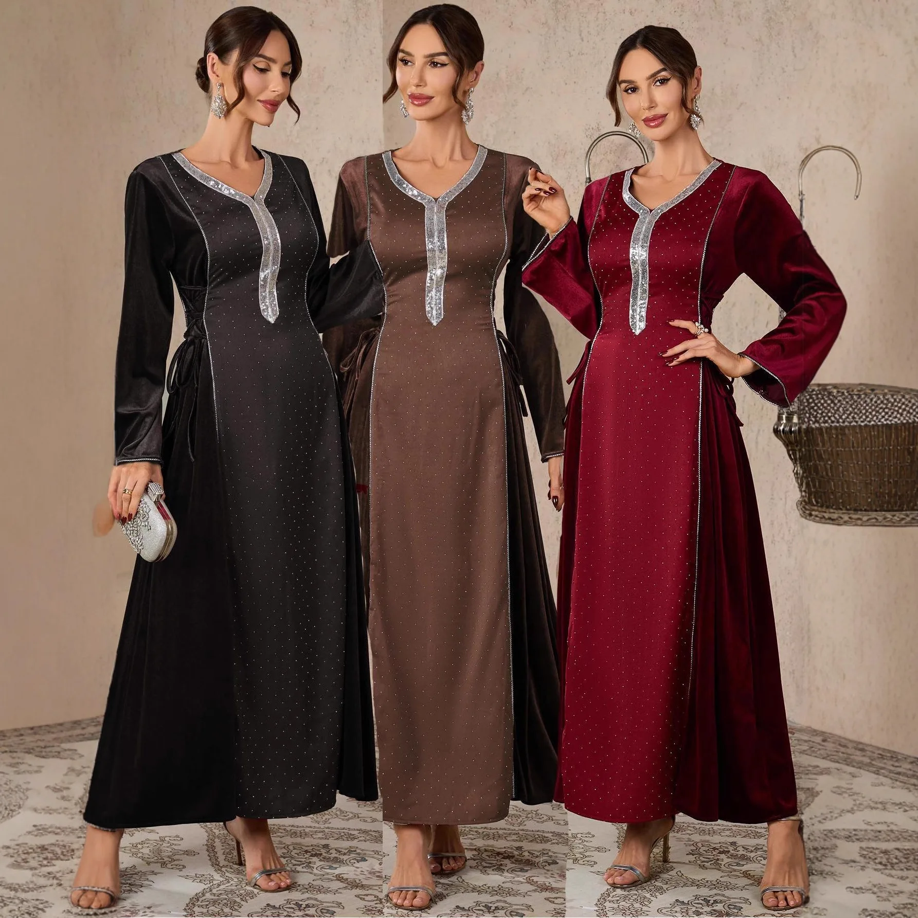 

Eid Diamonds Abayas for Women Muslim Dress Dubai Abaya Turkey Kaftan Jalabiya Ramadan Islam Clothing Caftan Marocain Femme Robe