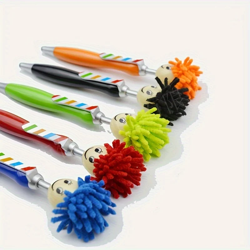 Cartoon Smiley Face Ballpoint Pen Funny Doll Hair Design Novelty Writing Pen for Kids School Office Party Gift Supplies