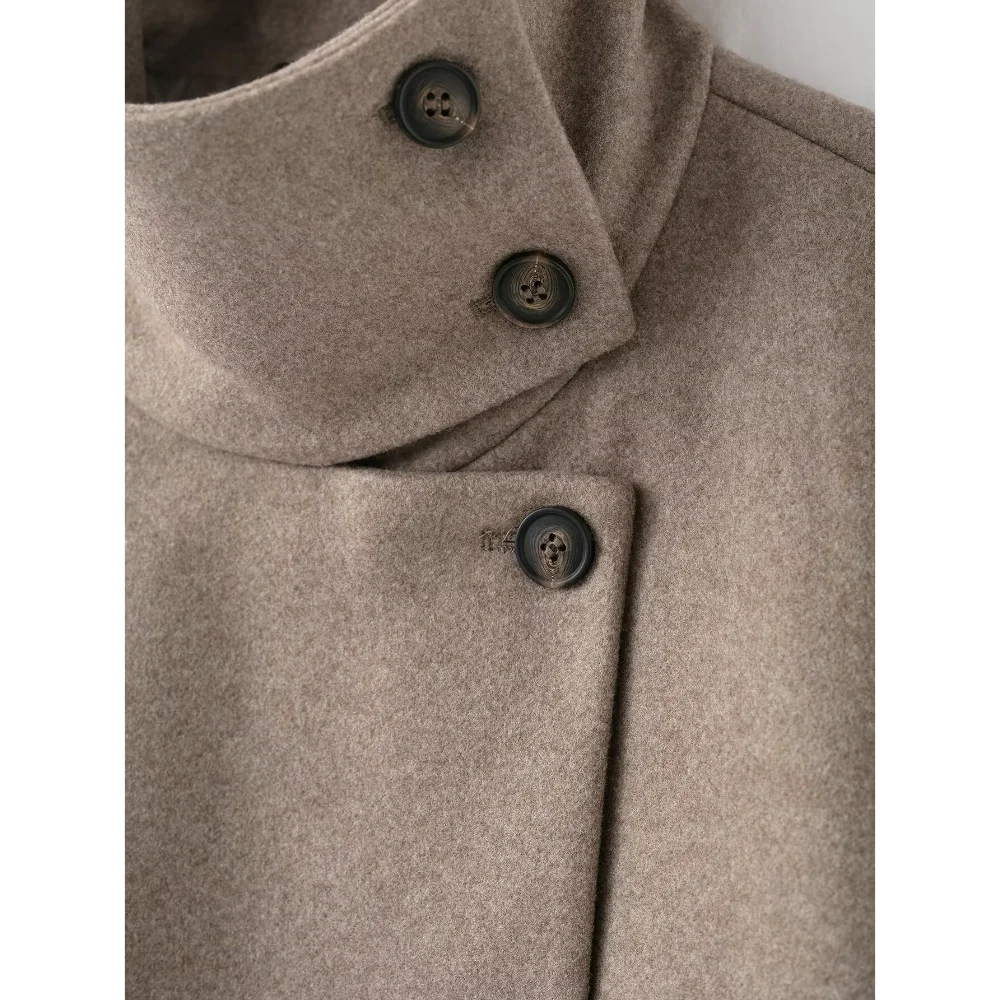 European and American Winter New Women's Loose and Casual Style Simple Long Sleeve Buckle Stand up Collar Coat Autumn winter Sol