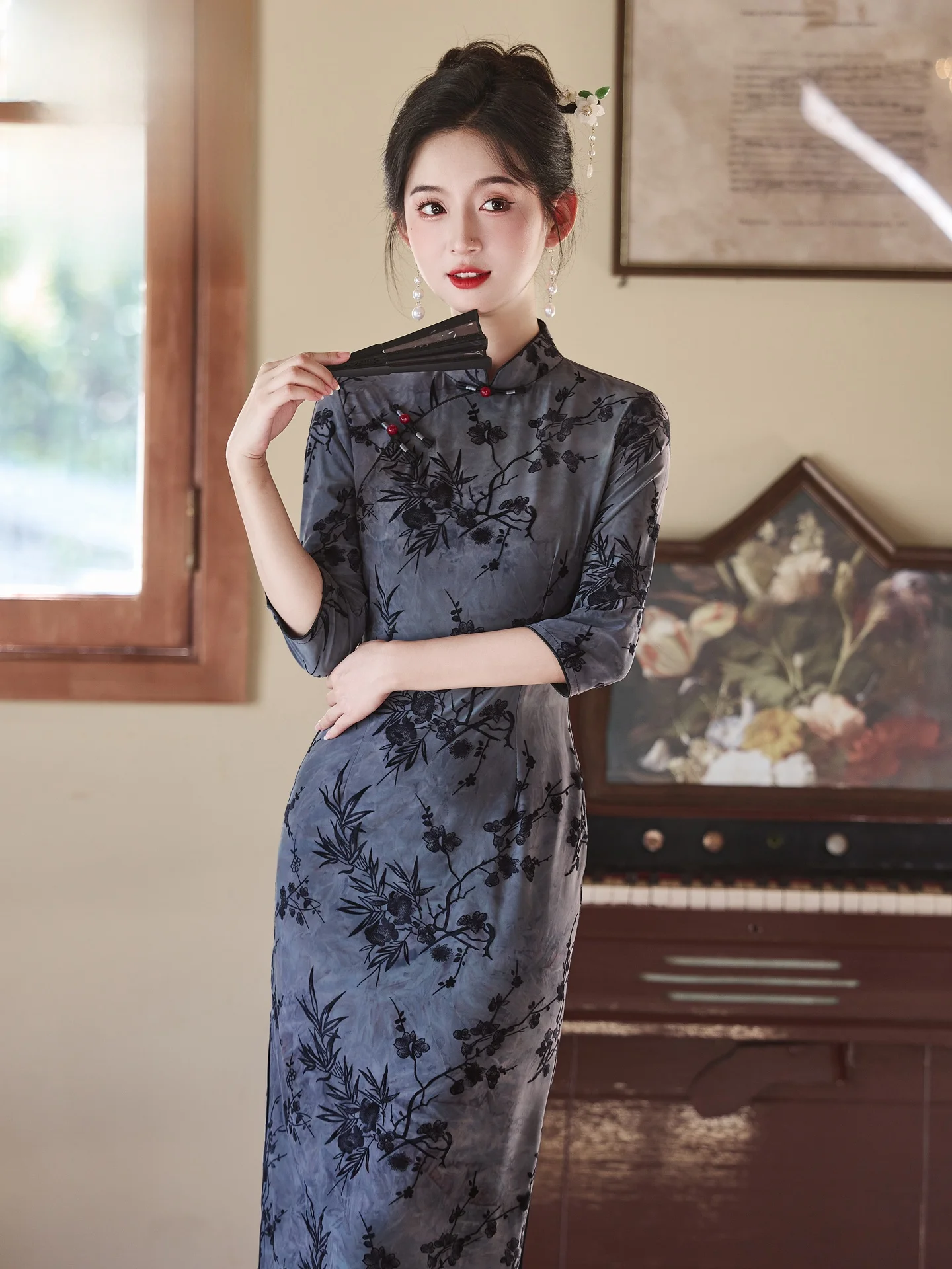 retro-sle-long-dr-women's-svel-midi-dr-floral-print-breathable-polyester-fiber-autumn-season-faion