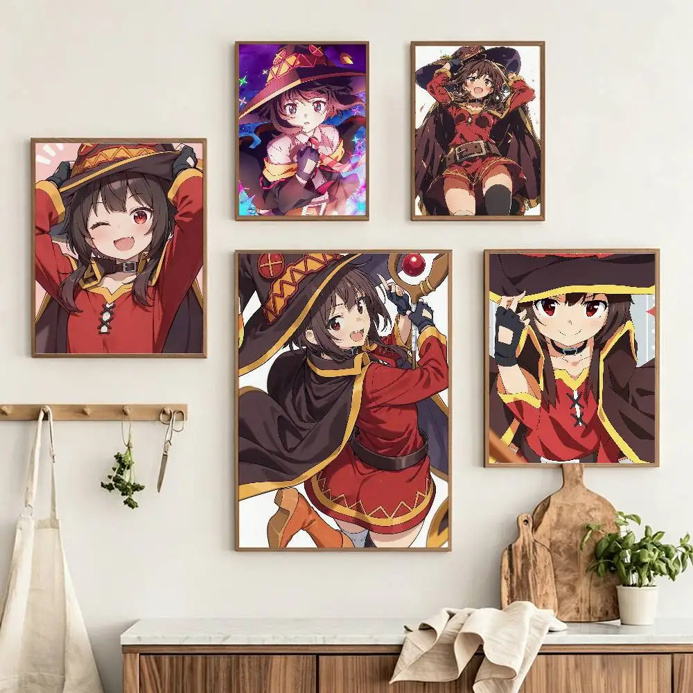 KonoSuba M-Megumin Chomusuke Poster HD Self Adhesive Waterproof Wall Art Ideal for Home Office Dorm Gift Customizable