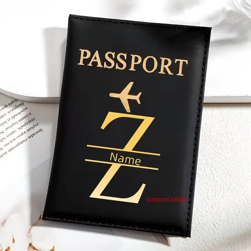 Custom Black ized Passport Book - Open Closure for Passports, Visas - With Custom Letter (for position) - Travel Passport Holder