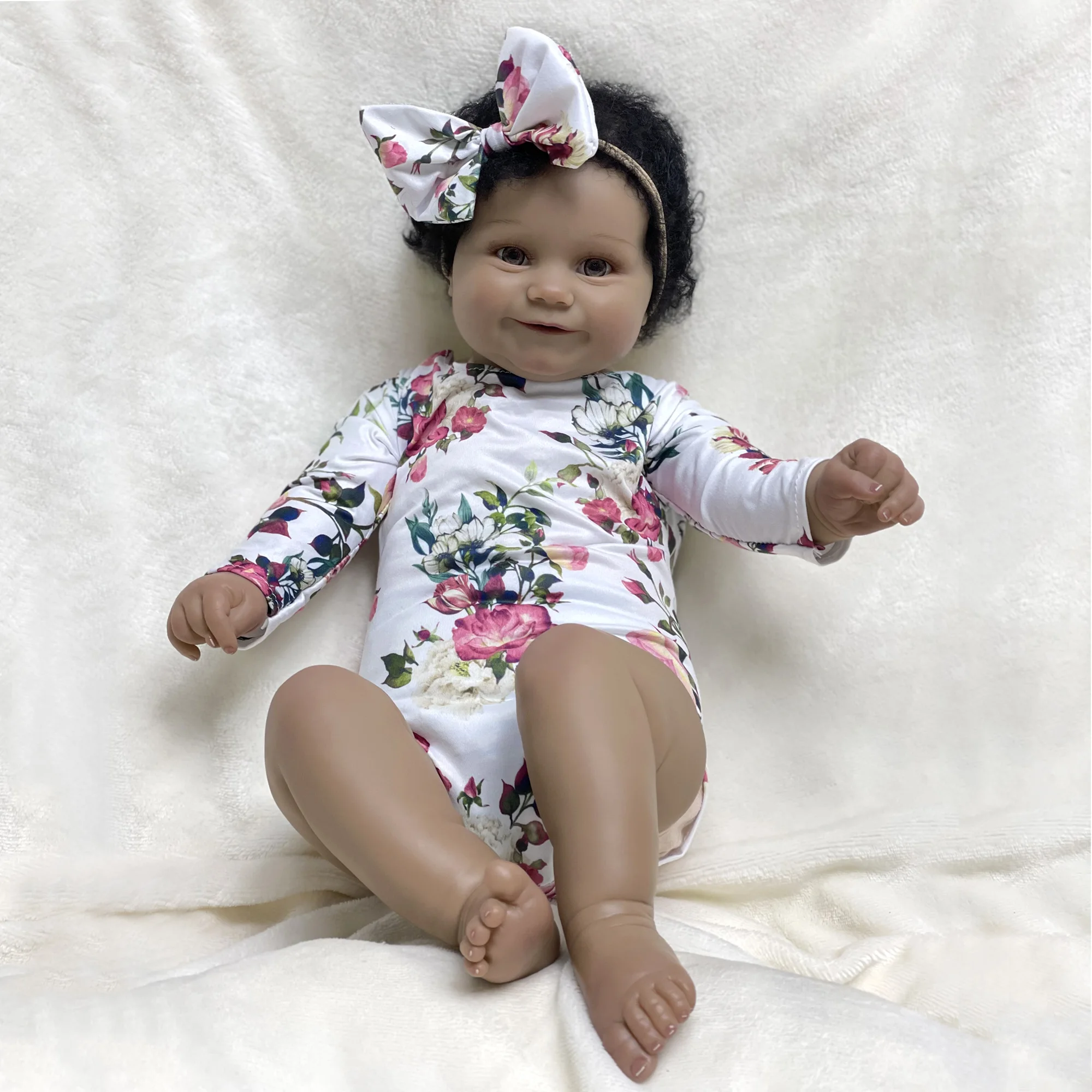 24 inch Maddie Black Skin Color Bebe Reborn Реборн muñecas Baby Finished Realistic Doll Handmade Lifelike Gifts