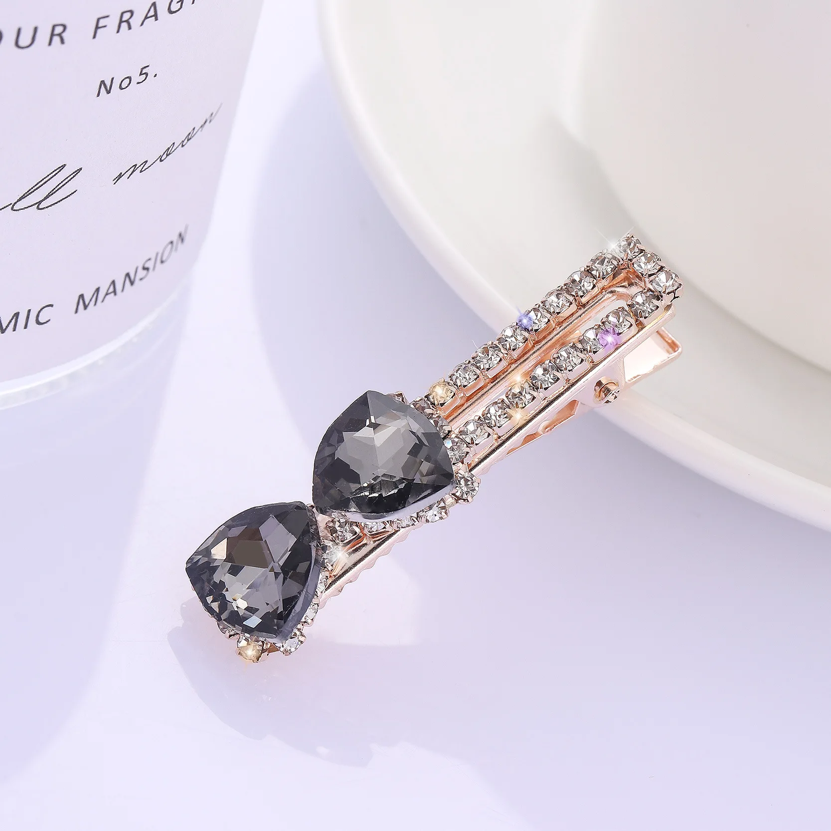 New Korean Blue Crystal Bowknot Zircon Alloy Slotted Hairpin Vintage Edge Clip Bang Hairpin Elegant Women\'s Fashion Hairpin