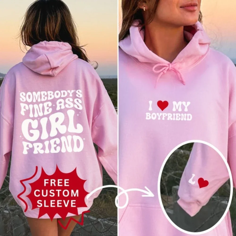 Niestandardowe kocham mojego chłopaka bluza z kapturem estetyczne bluzy Y2K Preppy Crewneck 1 rok prezent na rocznicę dumna dziewczyna topy