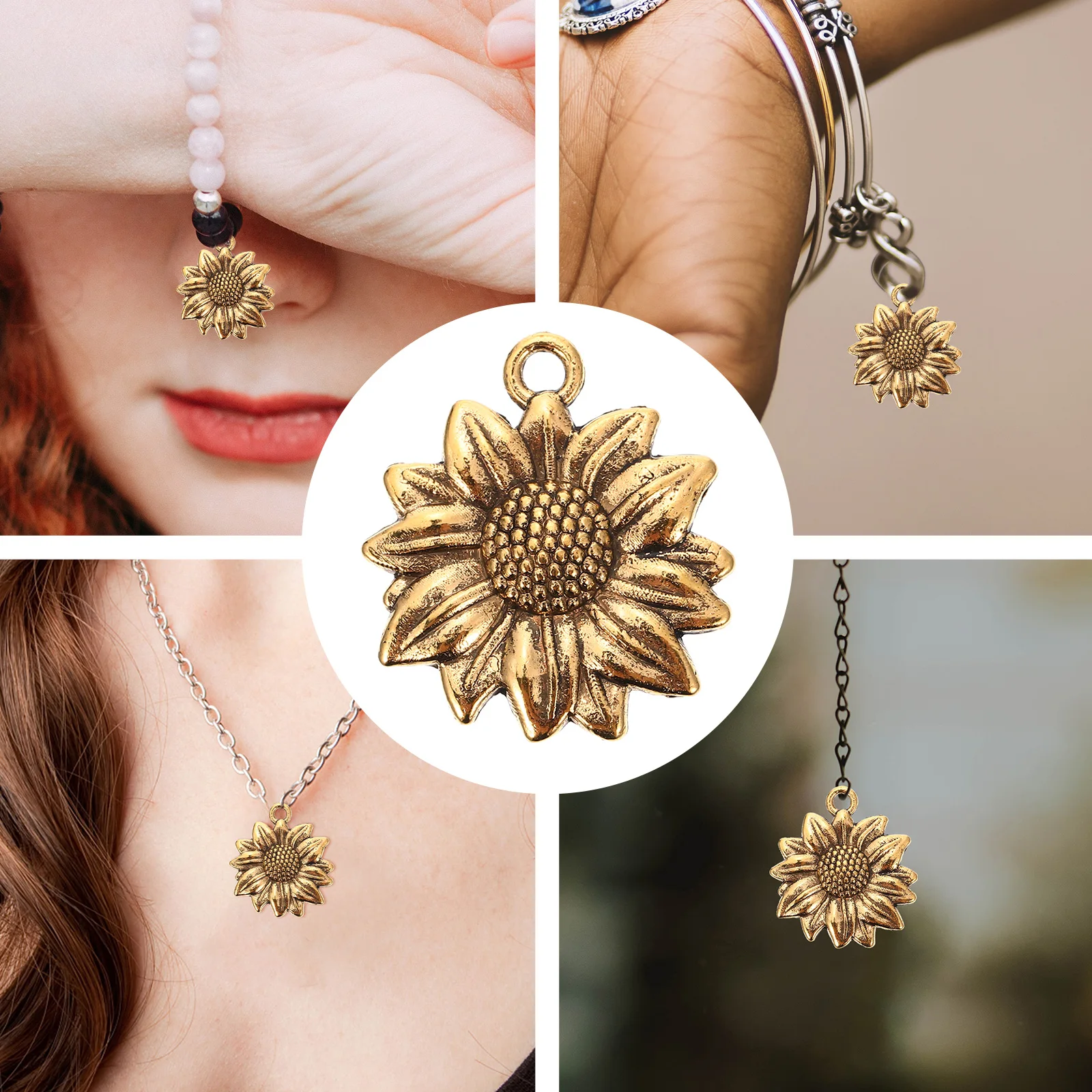 

100 Pcs Alloy Sunflower Charms Crafts Floral Design Women Dainty Jewelry Necklace Pendant Metal DIY Bracelet Keychains