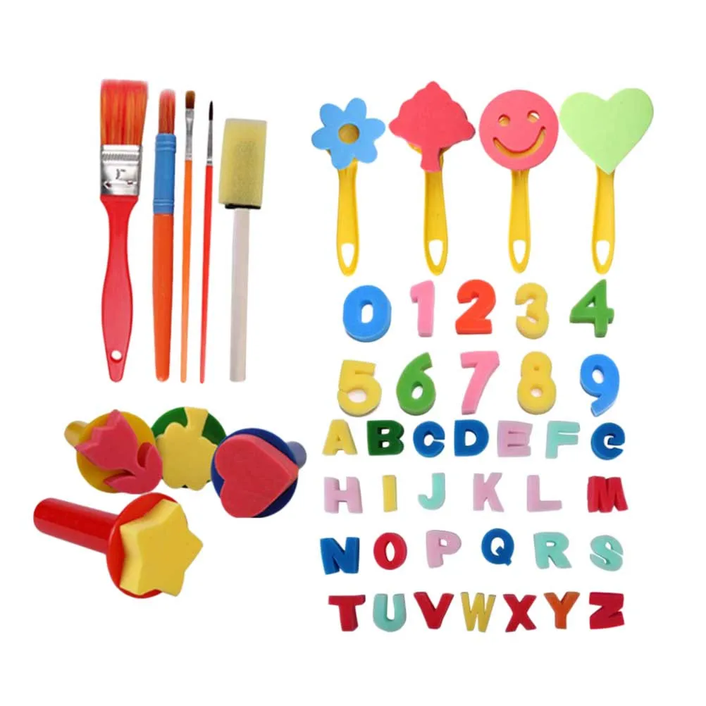 49 stuks Eva Spons Schilderijborstelset Draagbare DIY Art Tekengereedschappen voor kinderen Veilig Plastic Schuimhandvat Schildergereedschap