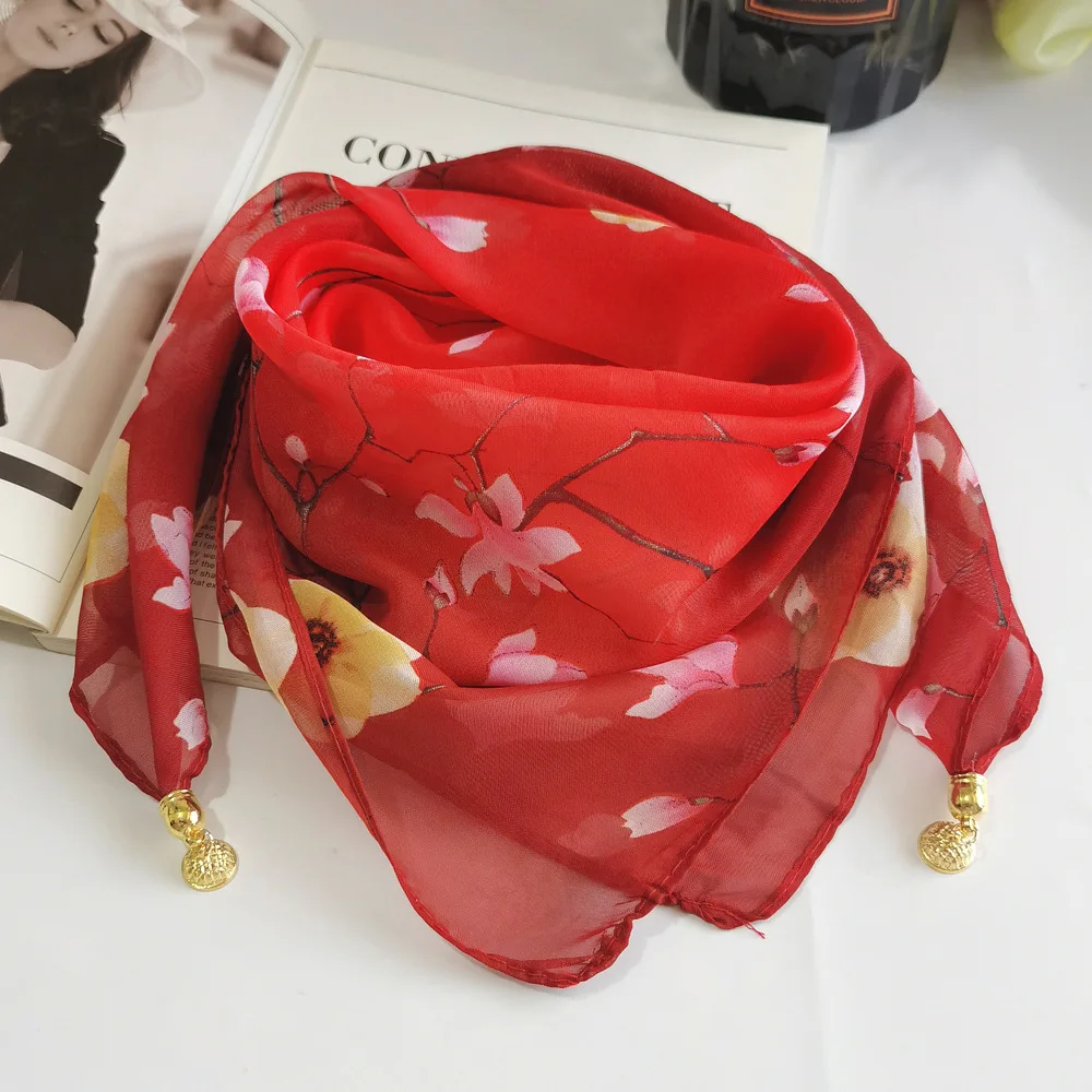 Neue Mode Magnetische Schnalle Schal Dünnen Schal Dekorative Chiffon Quadrat Sonnencreme Hals Abdeckung frauen Schals Party Geschenk – Detail 10