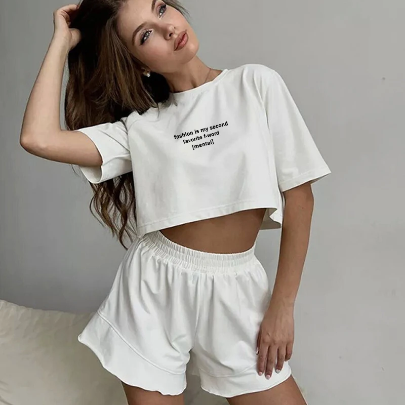 

Hot Girl Short T-shirt Women's 2024 Summer New Style Slimming Letter Printed Shoulder Short sleeved Top