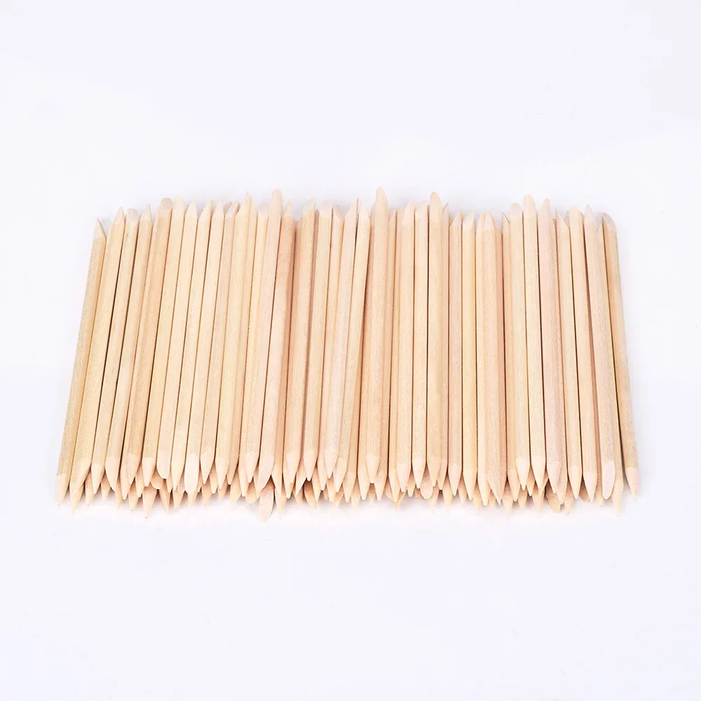 Nagel Oranje Houten Cuticle Pusher Stick Set 100 Stuks Dode Huid Remover Nail Art Decoratie Manicure Pedicure Dubbele Kanten Nagel gereedschap