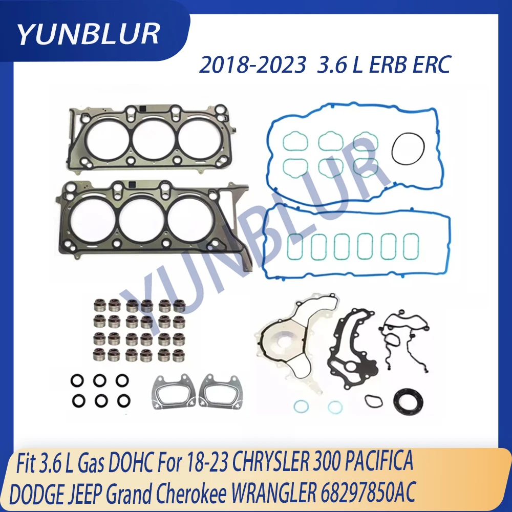 ERB ERC Engine Full Gasket Set Fit 3.6 L Gas DOHC For 18-23 CHRYSLER 300 PACIFICA DODGE JEEP Grand Cherokee WRANGLER 68297850AC