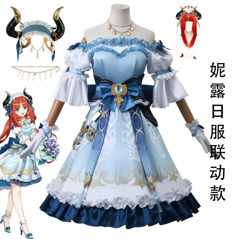 

Nilou Cosplay Costume Anime Genshin Impact Cosplay Costume Lolita Blue Dress Wig Red Halloween Costumes Party Suit Women