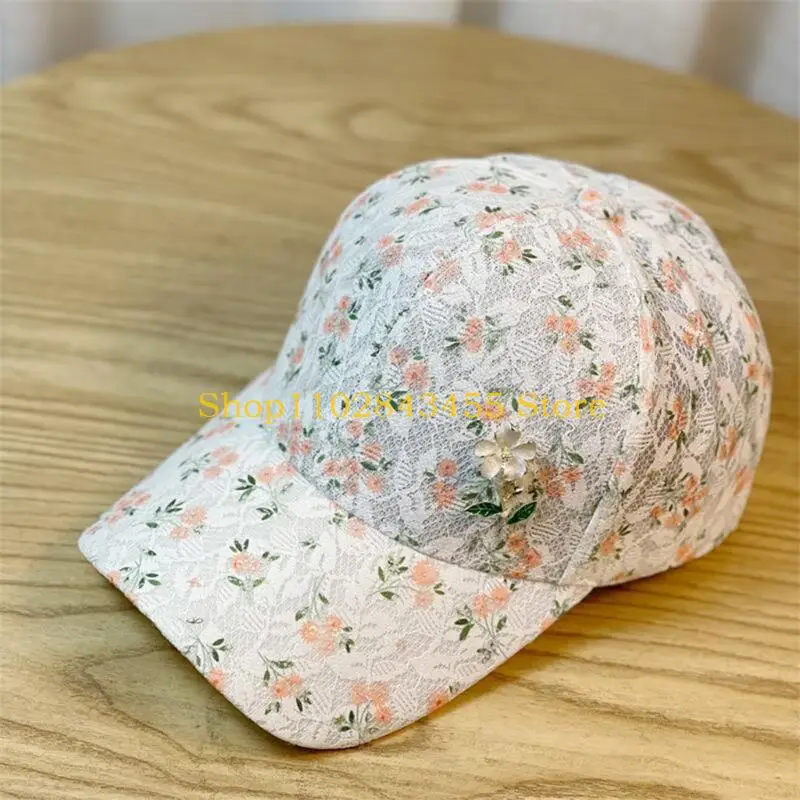 49MC Sunproof Baseball Caps Lace Floral Visors Hat for Travel Adult Outdoor Adjust Size Beach Getaways Fishing Hiking Sun Hat