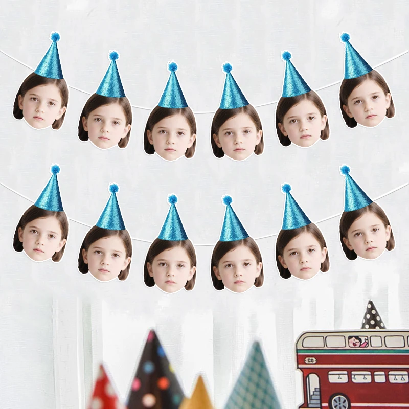 6/12Pcs Custom Photo Hat Shape Garland Personalized Face Hats Banner DIY Customized Hanging Pendant for Birth Party Wall Decor ﻿
