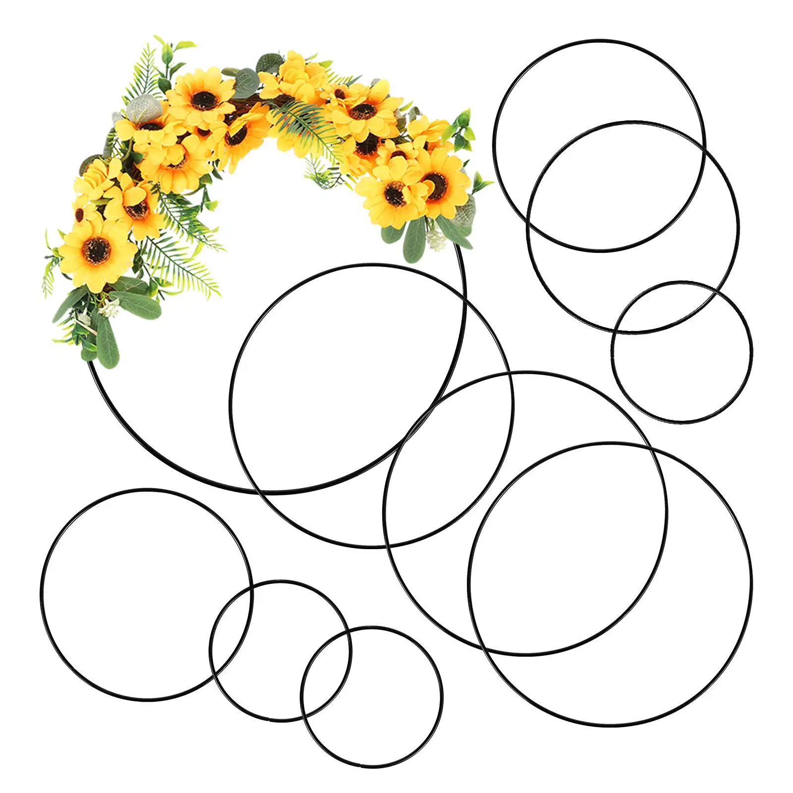 

9 Pcs Black Iron Hoops for Dream Catcher DIY Metal Rings Wreath Craft Frames Floral Displays Wedding Decor