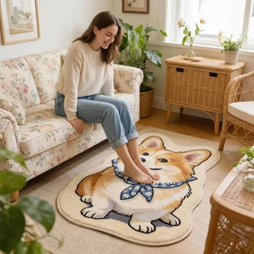 Non-Slip Cat-Shaped Area Rug Soft Anti-fouling Home Decor Carpet 2D-Flat Easy to Clean Cartoon Carpet for Bathroom Entrance