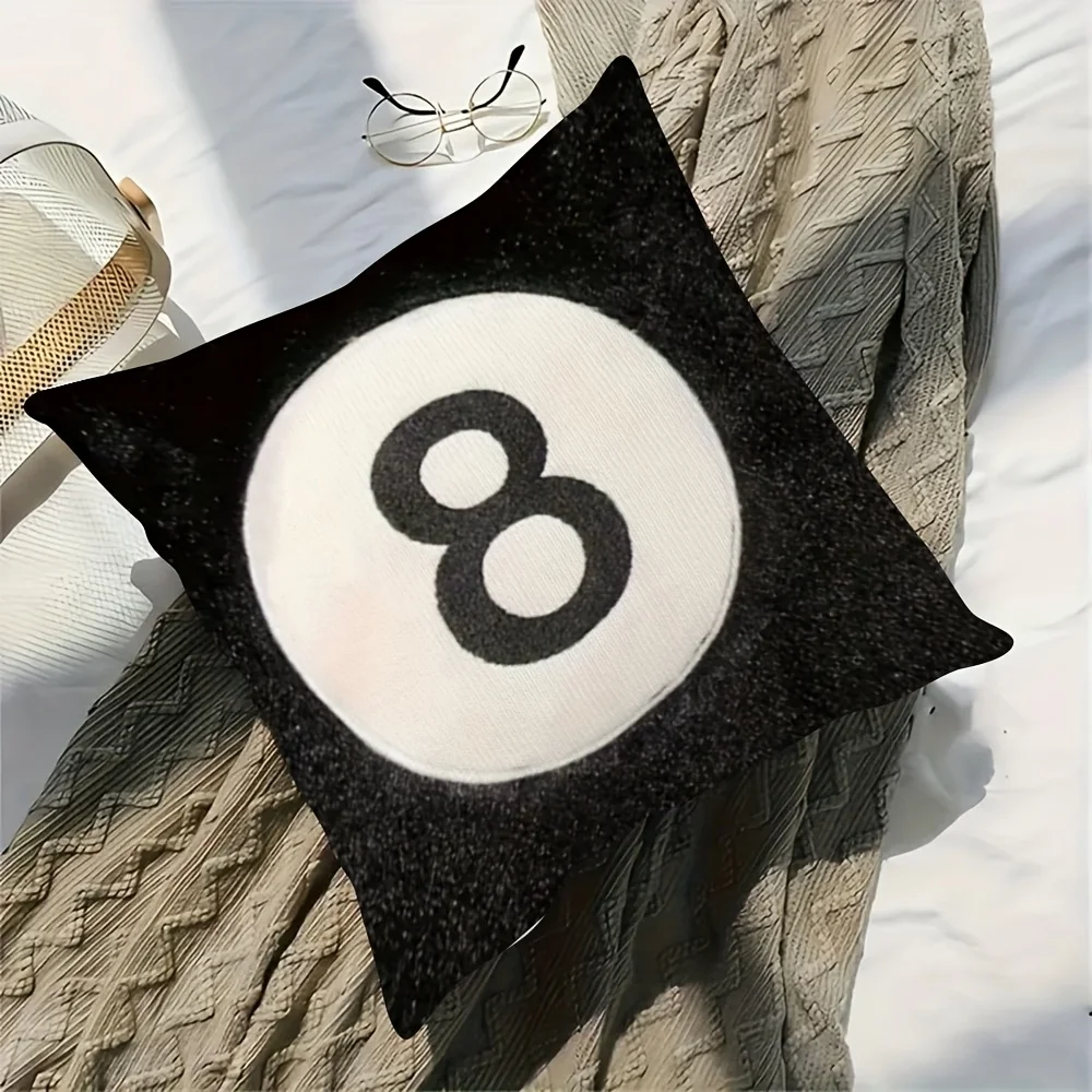 Customize A Black Cushion Cover Featuring The Number 8 in a Billiard Design, Made of Short Plush with One-Sided Printing And a Z