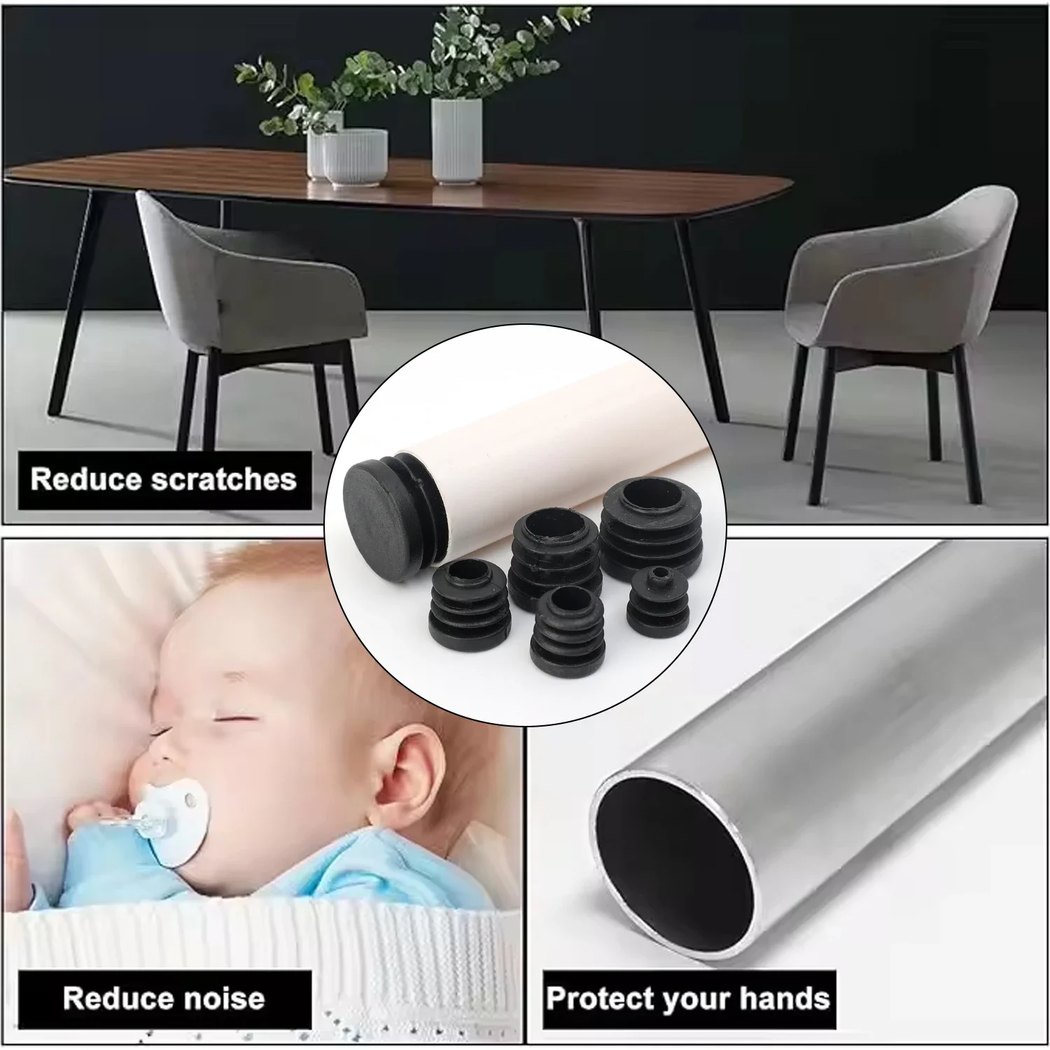 20-100PCS Chair Leg Caps Protector Round Plastic End Caps Pipe Inserts Plugs Furniture Table Foot Tubing End Cover Hardware