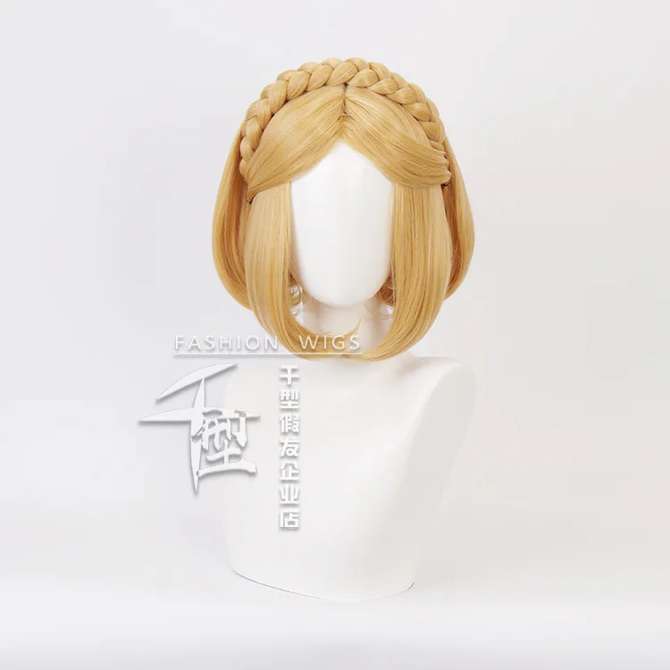 

Anime Princess Zelda Cosplay Wig Golden Blonde Braided Short Wig Heat Resistant Hair + Free Wig Cap