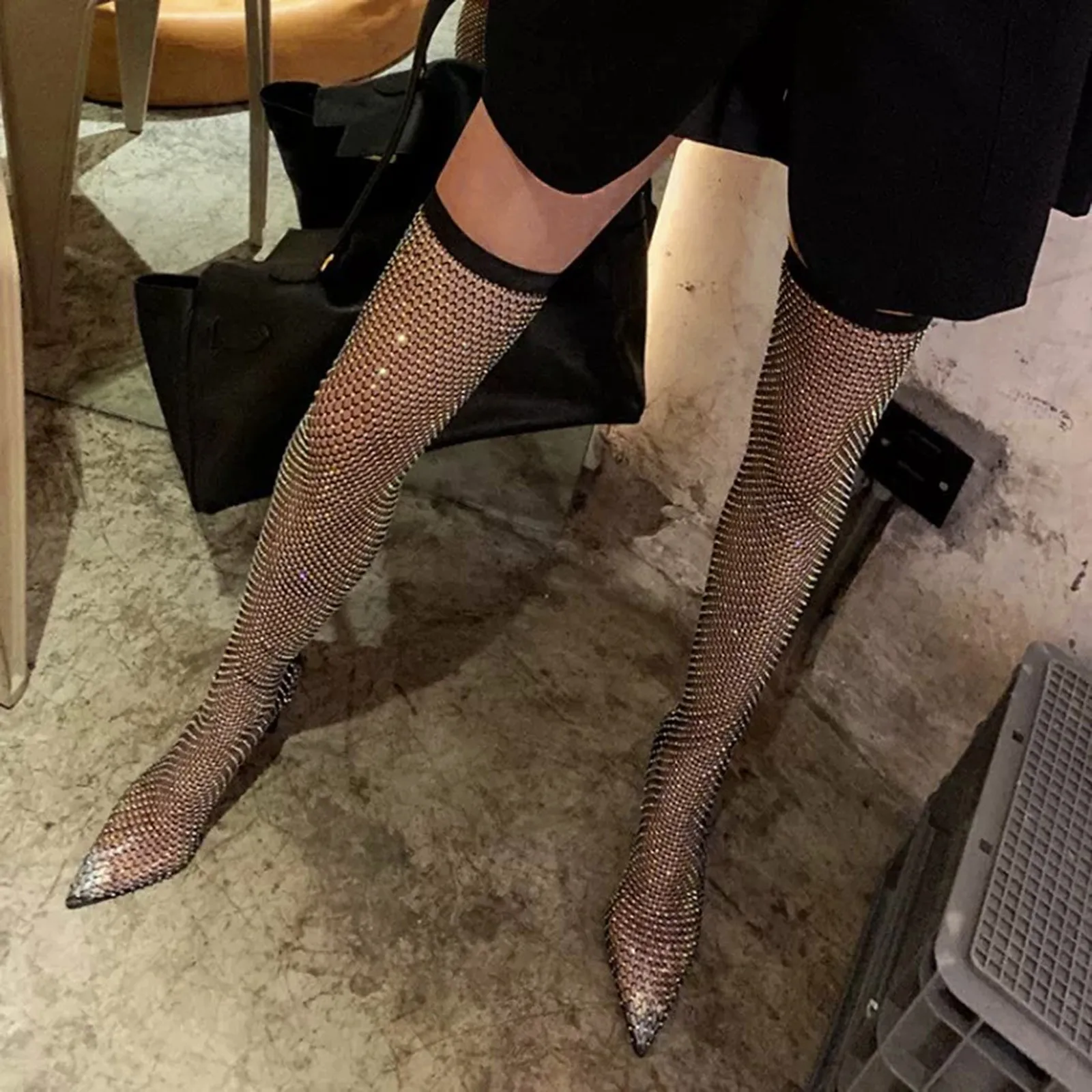 2024 Summer Fishnet Diamond Pantyhose for Women Sexy Fashion Shiny Net Tights Female Slim Rhinestone Mesh Nylon Stockings Tights