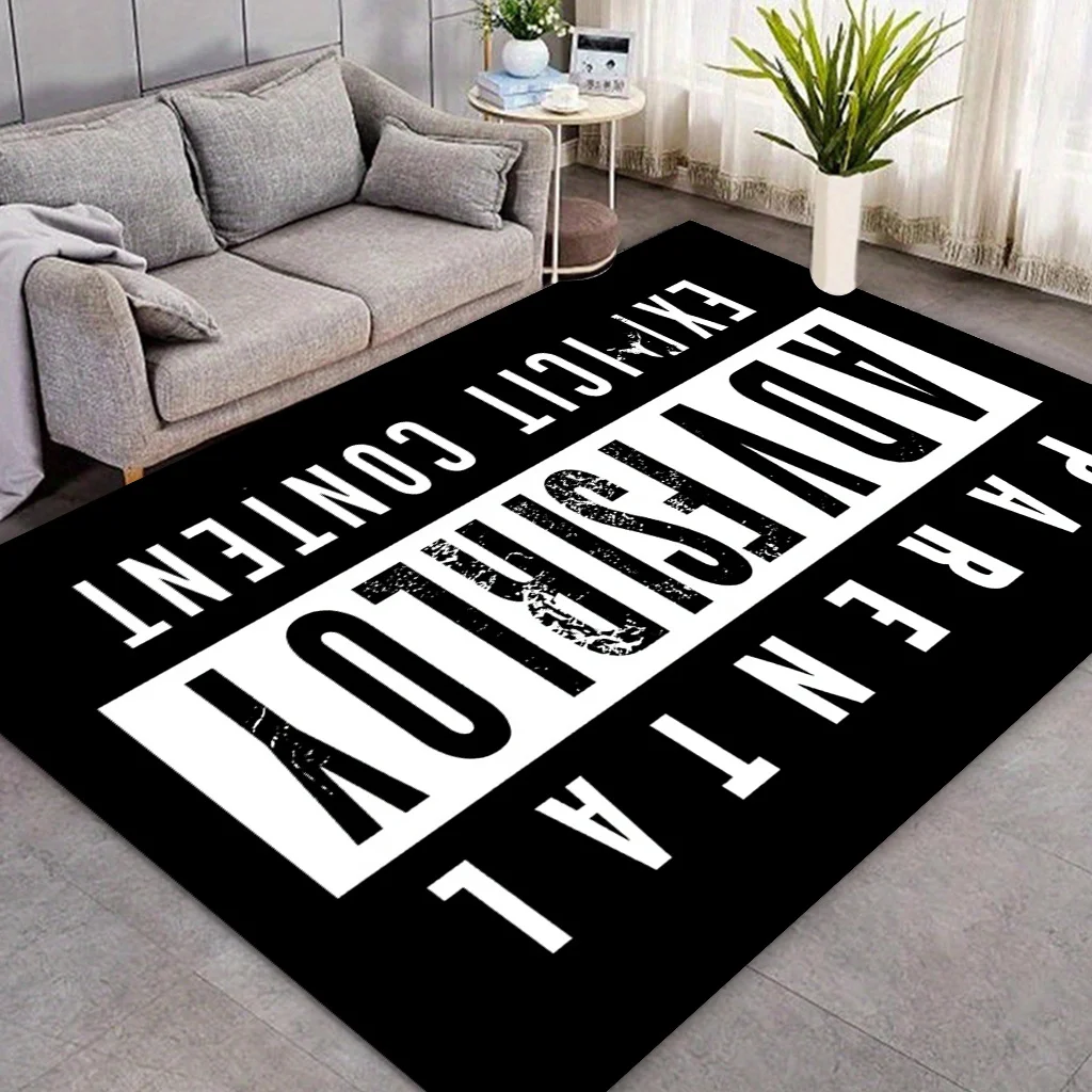 Monochrome Street Typography Flannel Floor Rug Bold Black White Letter Print Non Slip Soft Washable Large Carpet for Living Room