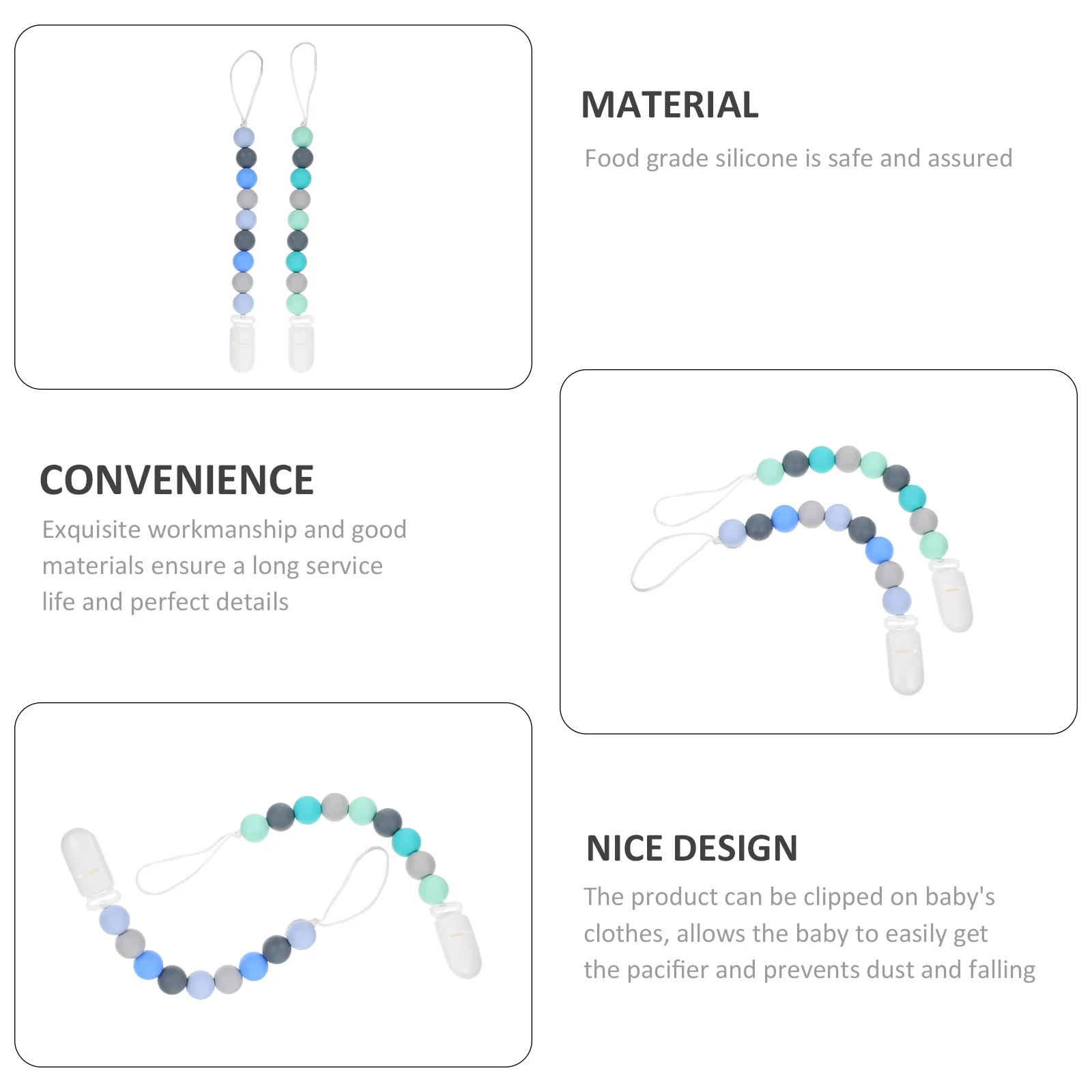 

2pcs Silicone Anti-Loss Pacifier Clip Wear-Resistant Baby Accessory Portable Holder For Newborns Teether Clip Baby Supply