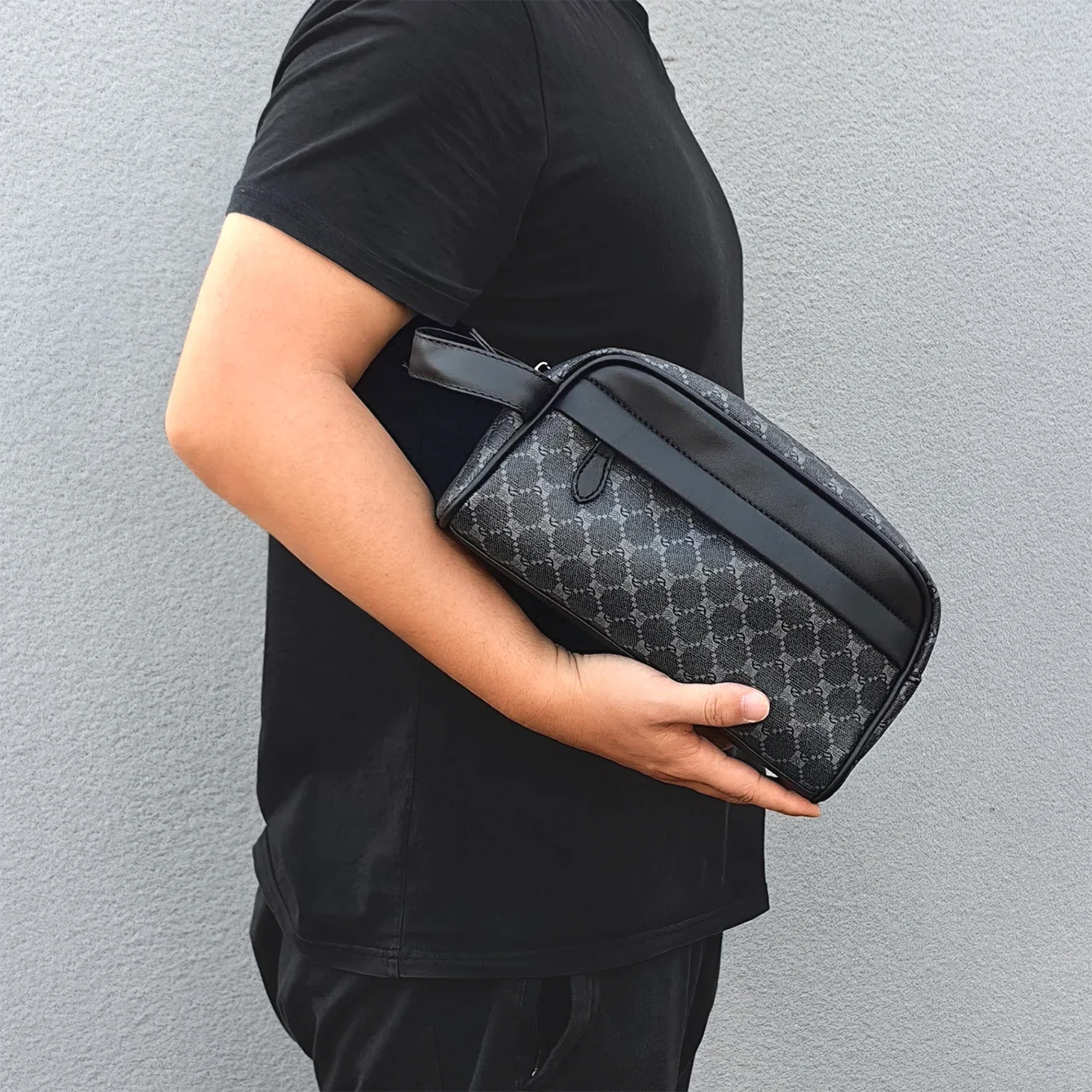 Nuevo bolso de mano con estampado de PU a la moda para hombre, bolso de lavado de gran capacidad, bolsa de almacenamiento portátil para Fitness,