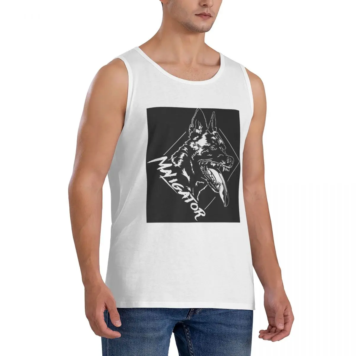 100% Cotton Maligator Belgian Shepherd Dog Malinois Portrait Sleeveless T-Shirt Men Workout Sports Tops Men's Crew Neck Vest