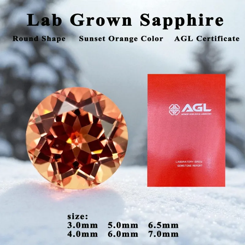 

Top Quality Lab Grown Sapphire Round Shape Sunset Orange Charm Beads for Diy Jewelry Making Ring Selectable AGL Certificate