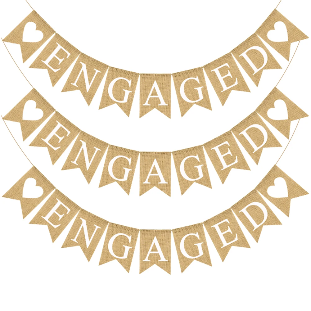 

Linen ENGAGED Banner Wedding Decoration Garland Party Sign Engaged Bunting Banner Vintage Bridal Shower Valentines Day