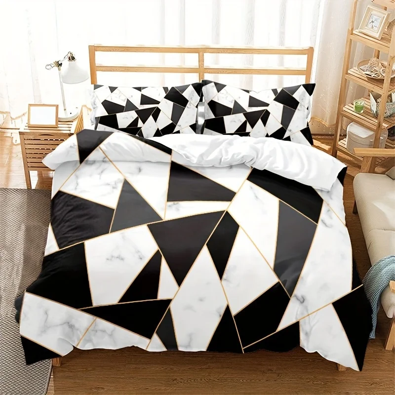 3pcs Soft and Comfortable Geometric Duvet Cover Set for Bedroom and Guest RoomIncludes 1 Duvet Cover 2 Pillowcase No Core