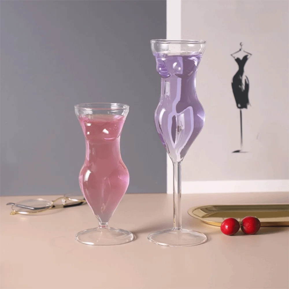 Unique Transparent Female Body Cocktail Glass Visible Heat/Cold Resistant Whisky Glass Art Style Tall Cup Pub