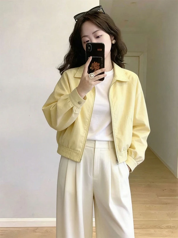 Spring 2026 New Style Casual Short Coat Women's Fashionable Unique Cute Outerwear Korean Style Standard Version Long Sleeve Z...