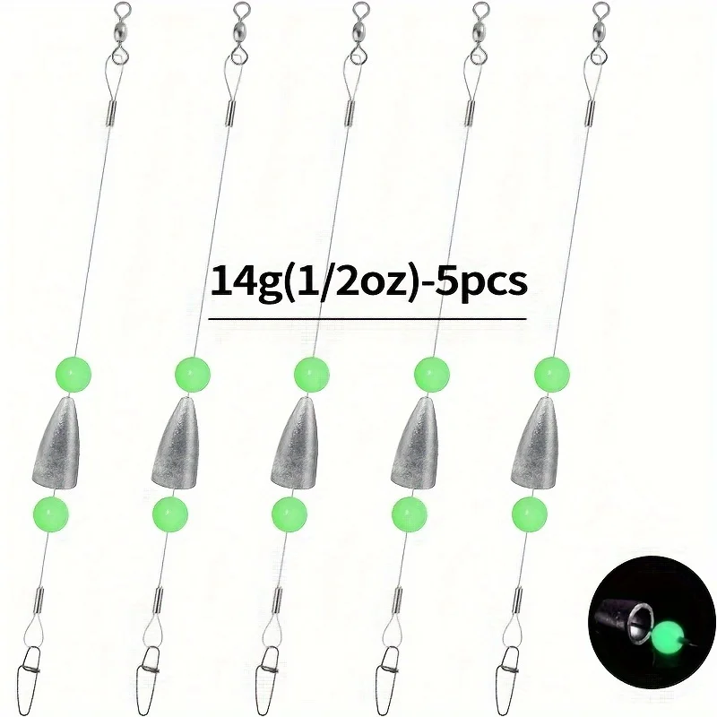 5pcs Heavy-Duty Steel Fishing Leaders with Pre-Rigged Carolina Rigs - Saltwater-Resistant, Anti-Twist Swivel, and Weighted for B