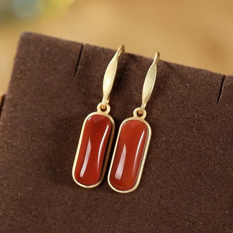 Natural Hetian Jadeite Earrings Chinese Retro Original Design Craftsmanship Wind-smooth Surface Charm Women's Silver Jewelry