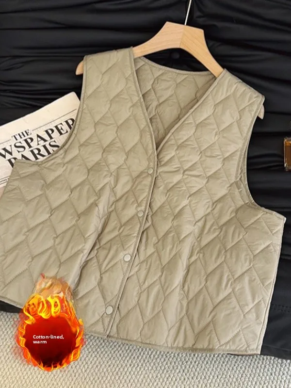 슬림 핏 경량 코튼 조끼 패션 컬러 퀼팅 슬림 V넥 플러스 사이즈 여성 코트 캐주얼 가을 겨울