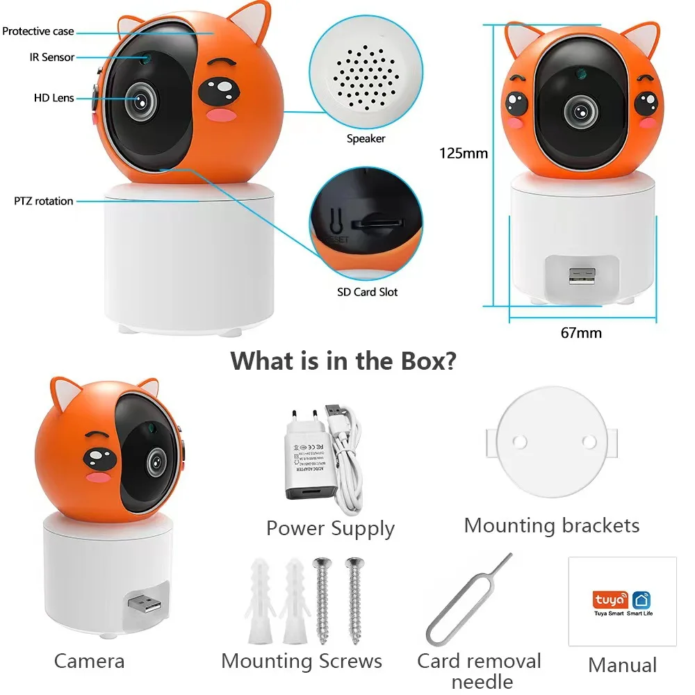 2MP 1080P Tuya APP Remote Control Baby Monitor 2.4G&5G Dual Band WIFI IP Camera Cloud Storage Intercom Baby Camera