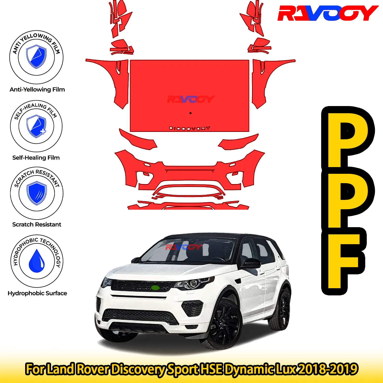 

For Land Rover Discovery Sport HSE Dynamic Lux 2018-2019 Glossy Matte Black Precut front PPF Kit Paint Protection Film