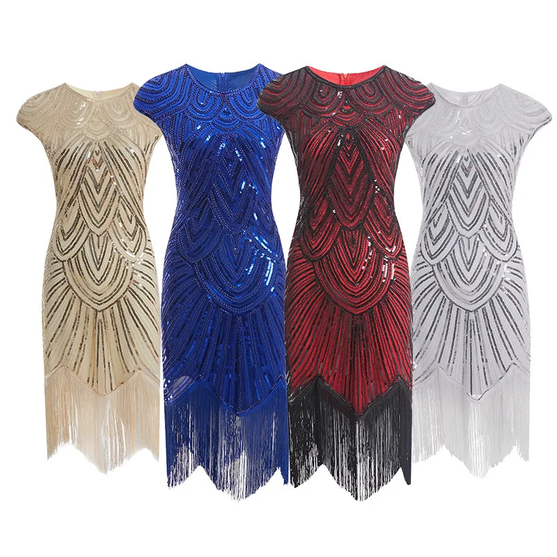 

1920s Flapper Dress Great Gatsby O-Neck Cap Sleeve Sequin Fringe Party Midi Vestido Summer Women Dress Halloween 4XL Plus Size